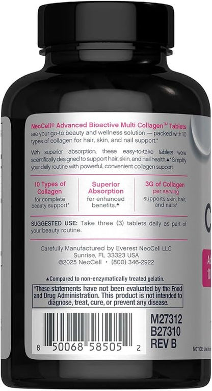 tyeyl Multi Collagen Peptide Tablets, 120 Count, 10 Type Collagen Blend, Gluten Free - back view