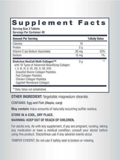 tyeyl Multi Collagen Peptide Tablets, 120 Count, 10 Type Collagen Blend, Gluten Free - packaging