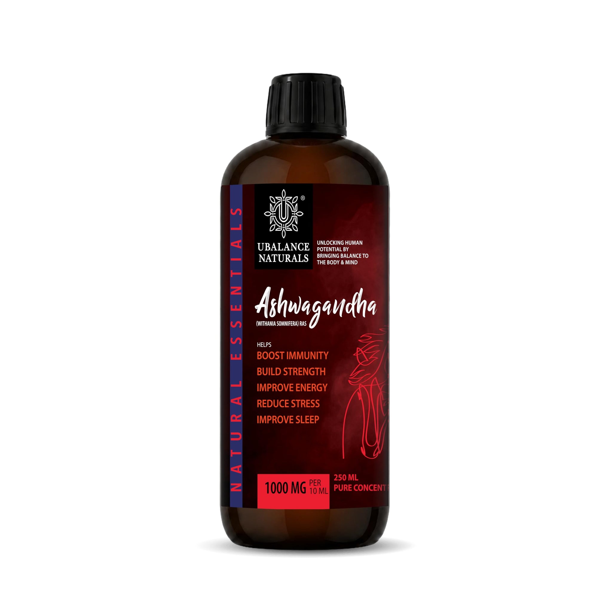 Ubalance Naturals Ashwagandha Ayurvedic Herbal Liquid Supplement, 1000mg per 10ml Serving