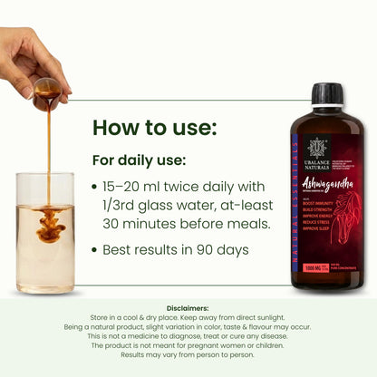 Ubalance Naturals Ashwagandha Ayurvedic Herbal Liquid Supplement, 1000mg per 10ml Serving - in use (12)