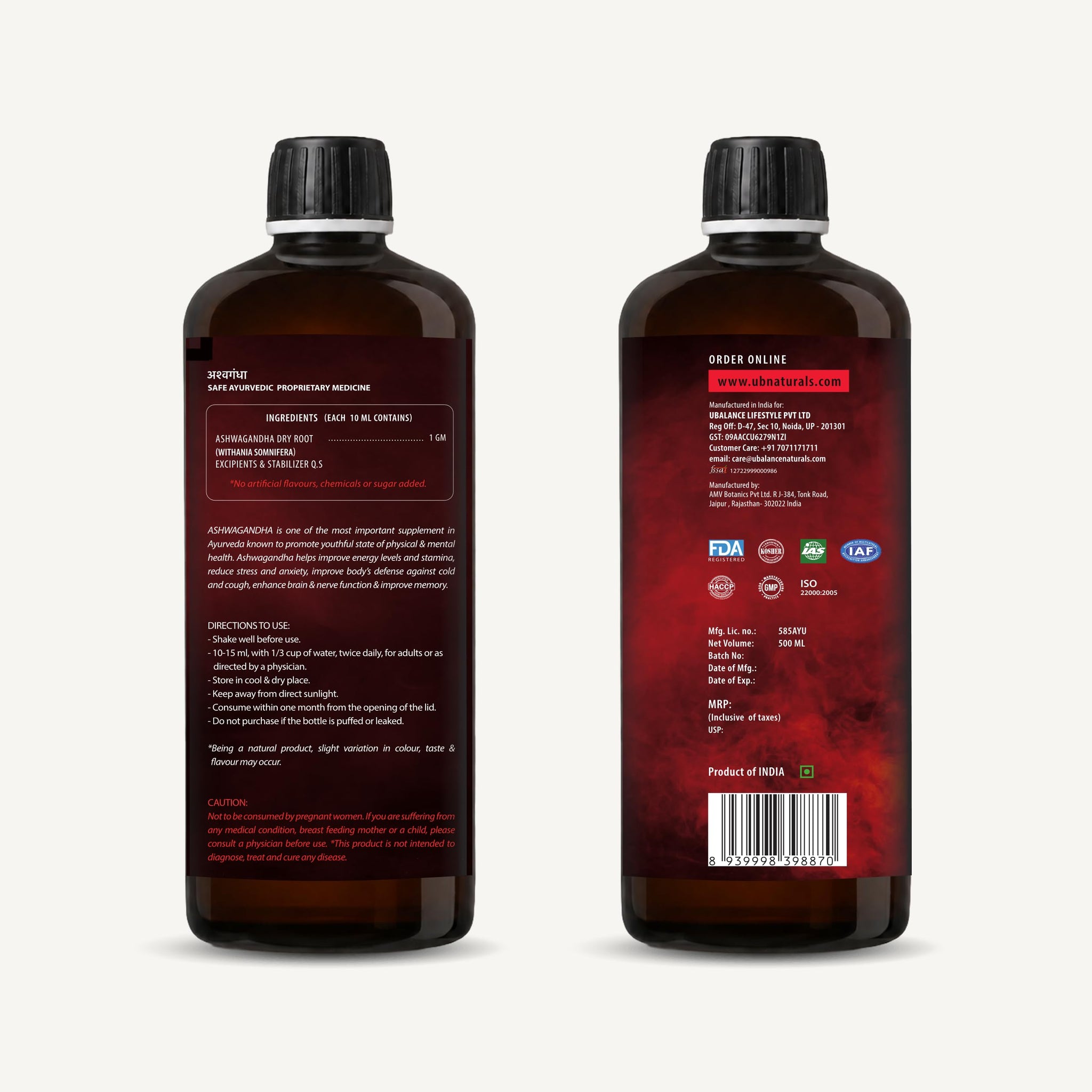Ubalance Naturals Ashwagandha Ayurvedic Herbal Liquid Supplement, 1000mg per 10ml Serving - size and scale (13)