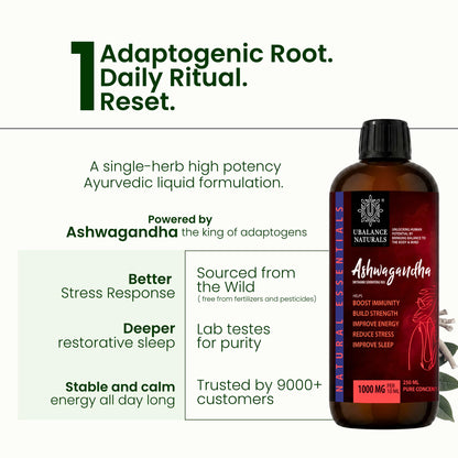 Ubalance Naturals Ashwagandha Ayurvedic Herbal Liquid Supplement, 1000mg per 10ml Serving - front view