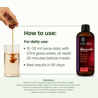 Ubalance Naturals Ashwagandha Ayurvedic Herbal Liquid Supplement, 1000mg per 10ml Serving - in use