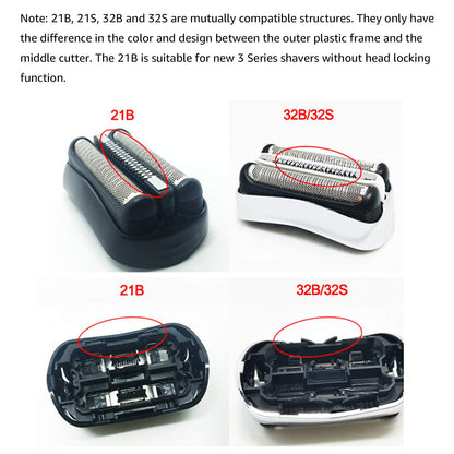 Ubervia Replacement Shaver Foil Head Cutter Compatible with Braun 21B 3 Series 300S 310S Electric Shaver - close-up detail