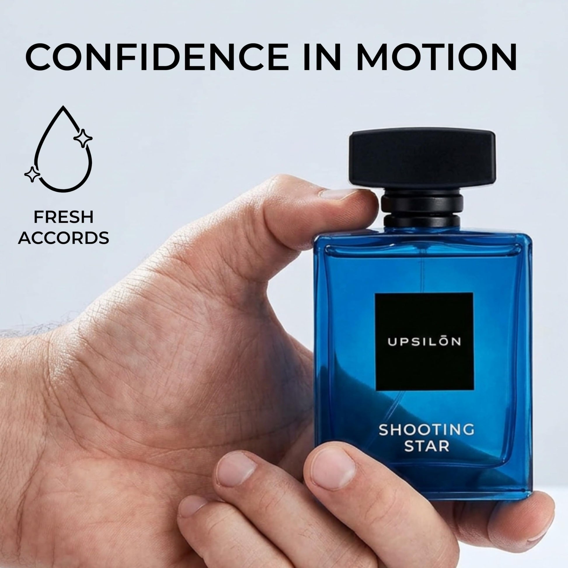 UPSILON Golden Sand Men Eau de Parfum, 100ml, 20% Concentration, Glass Bottle - in use