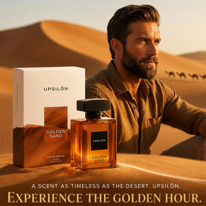 UPSILON Golden Sand Men Eau de Parfum, 100ml, 20% Concentration, Glass Bottle - packaging