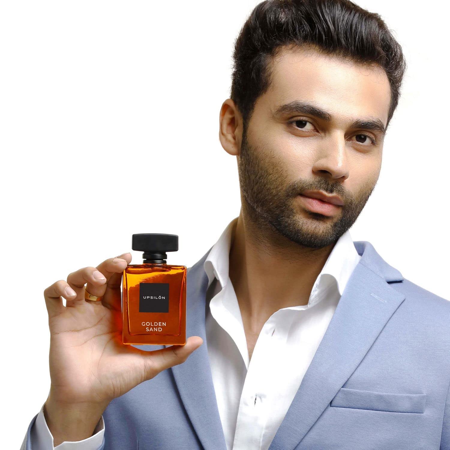 UPSILON Golden Sand Men Eau de Parfum, 100ml, 20% Concentration, Glass Bottle - label detail