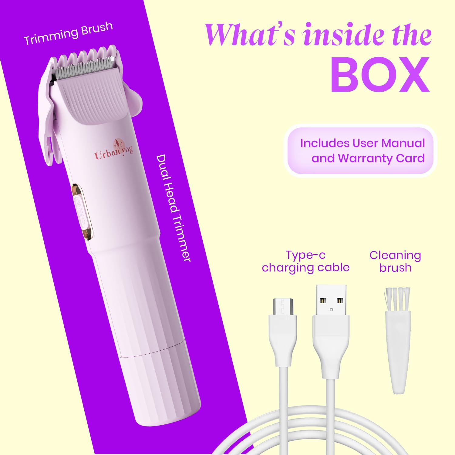 Urban Yog Women's Electric Body Trimmer with Stainless Steel Blades, Rechargeable Type-C, 90 Min Runtime - in use