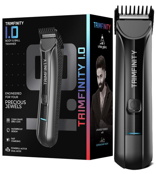 UrbanGabru Body Trimmer, IPX6 Waterproof, Dual-Mode Motor, Stainless Steel Ceramic Blade, LED Light, 90-Minute Battery, 4 Com