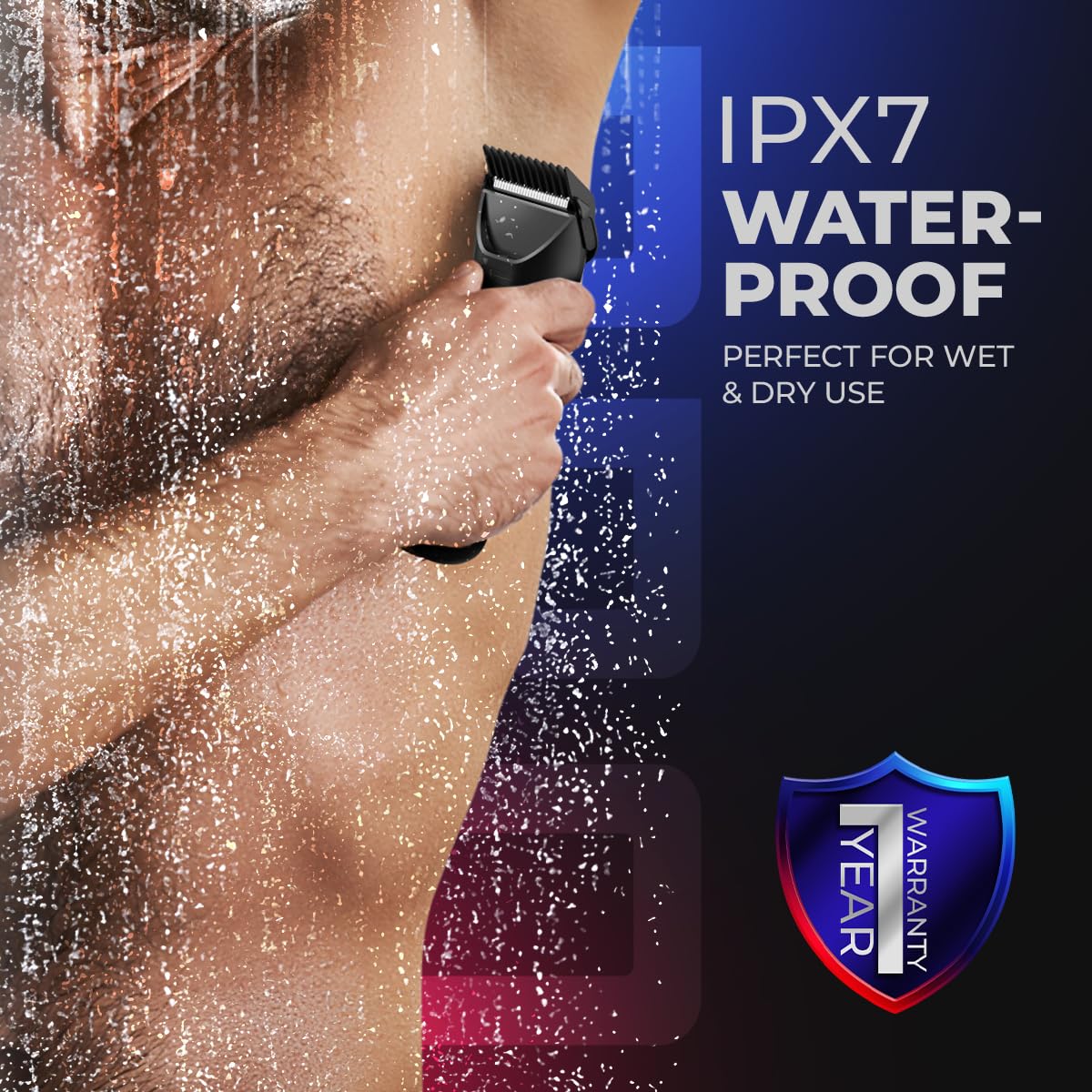 UrbanGabru Body Trimmer, IPX6 Waterproof, Dual-Mode Motor, Stainless Steel Ceramic Blade, LED Light, 90-Minute Battery, 4 Com