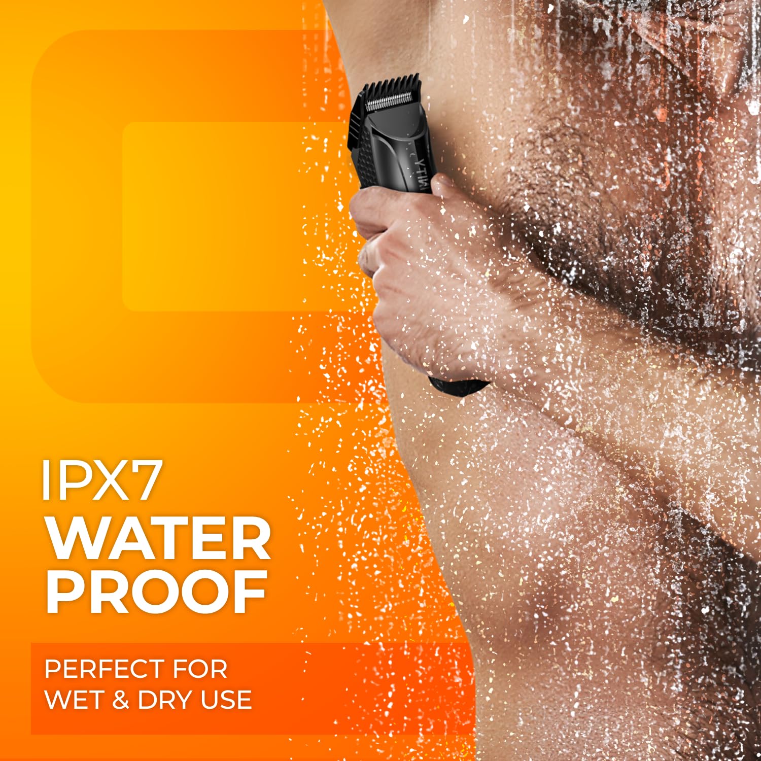 UrbanGabru Body Trimmer, IPX6 Waterproof, Dual-Mode Motor, Stainless Steel Ceramic Blade, LED Light, 90-Minute Battery, 4 Com