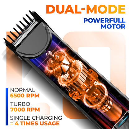 UrbanGabru Body Trimmer, IPX6 Waterproof, Dual-Mode Motor, Stainless Steel Ceramic Blade, LED Light, 90-Minute Battery, 4 Com
