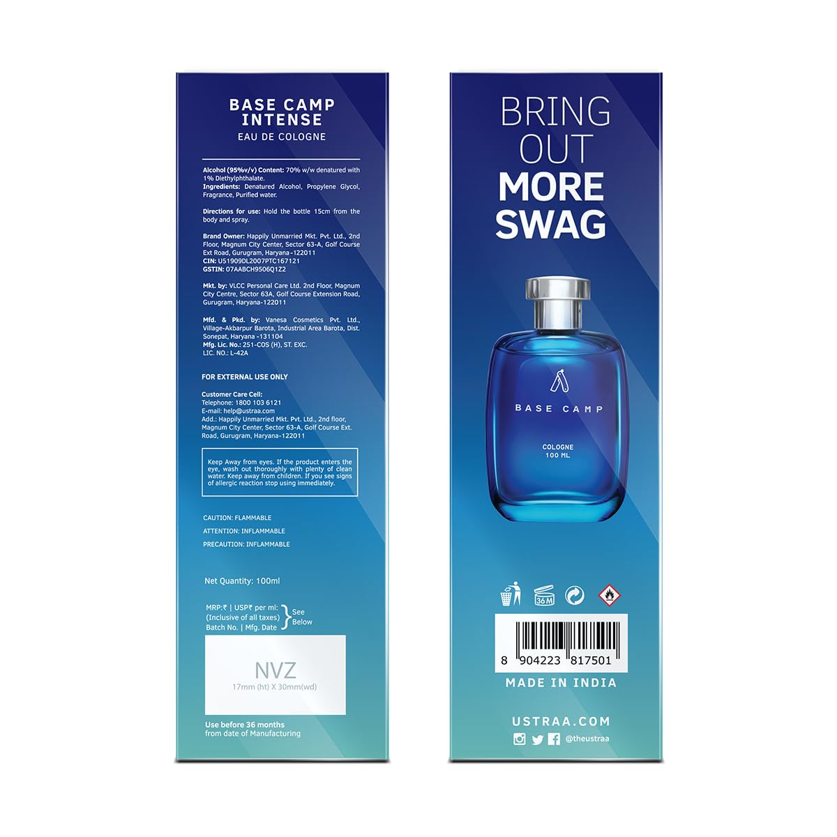 Ustraa Base Camp Cologne for Men, 100ml Eau de Cologne, Zingy Aquatic Notes, Modern Style - size and scale