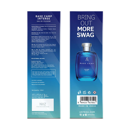 Ustraa Base Camp Cologne for Men, 100ml Eau de Cologne, Zingy Aquatic Notes, Modern Style - size and scale