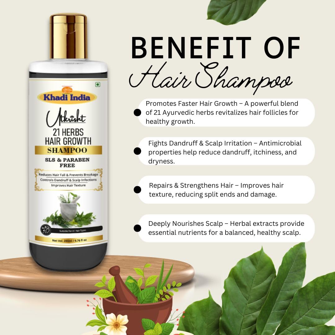 Utkrisht Ayurvedic Herbal Shampoo, 200ml, Paraben and SLS Free, for All Hair Types - label detail
