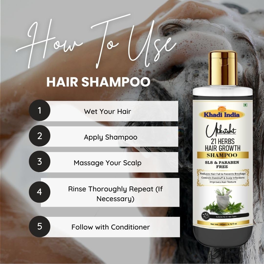 Utkrisht Ayurvedic Herbal Shampoo, 200ml, Paraben and SLS Free, for All Hair Types - ingredients panel