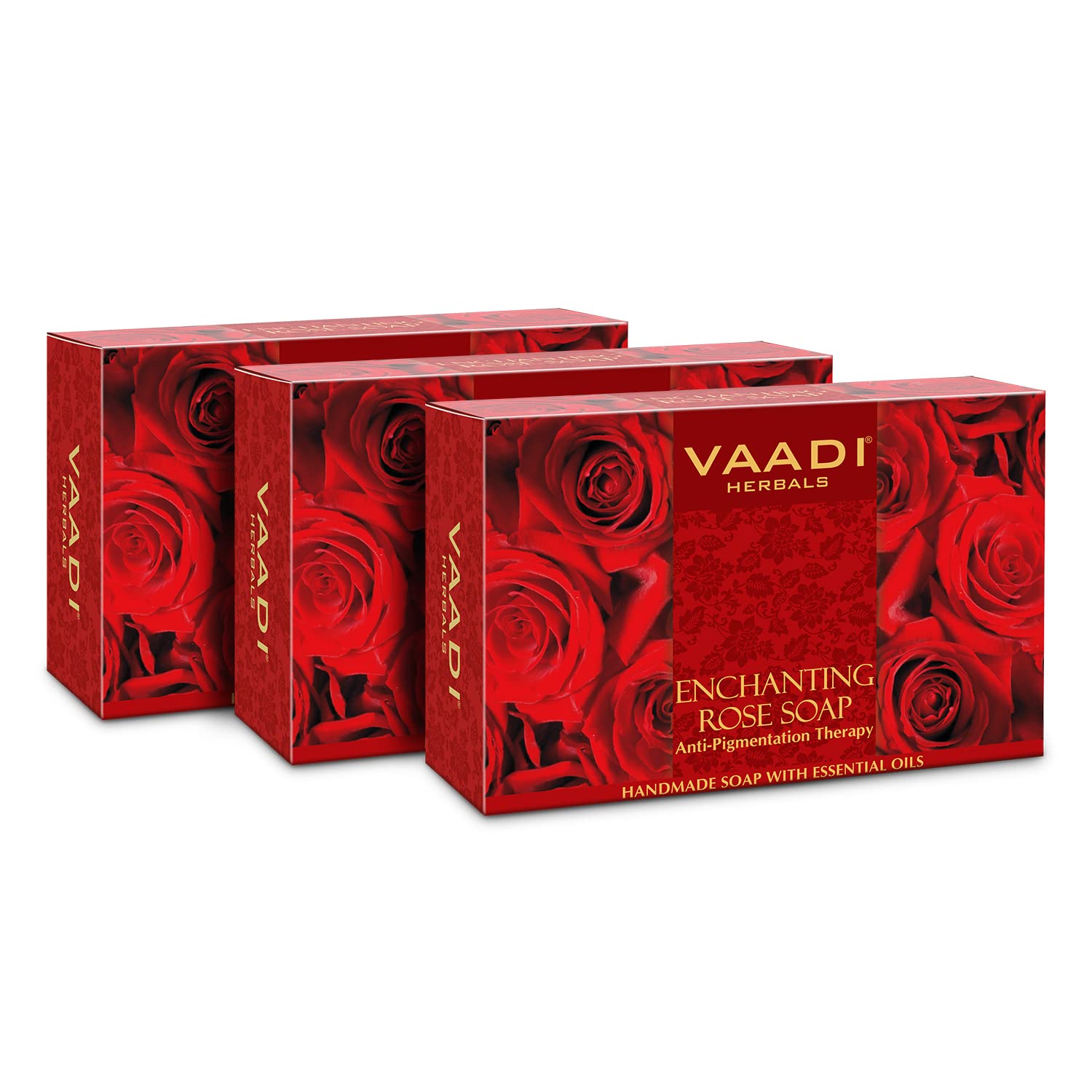 Vaadi Herbals Enchanting Rose Soap with Mulberry Extract, 75g x 3, Solid Soap Bar