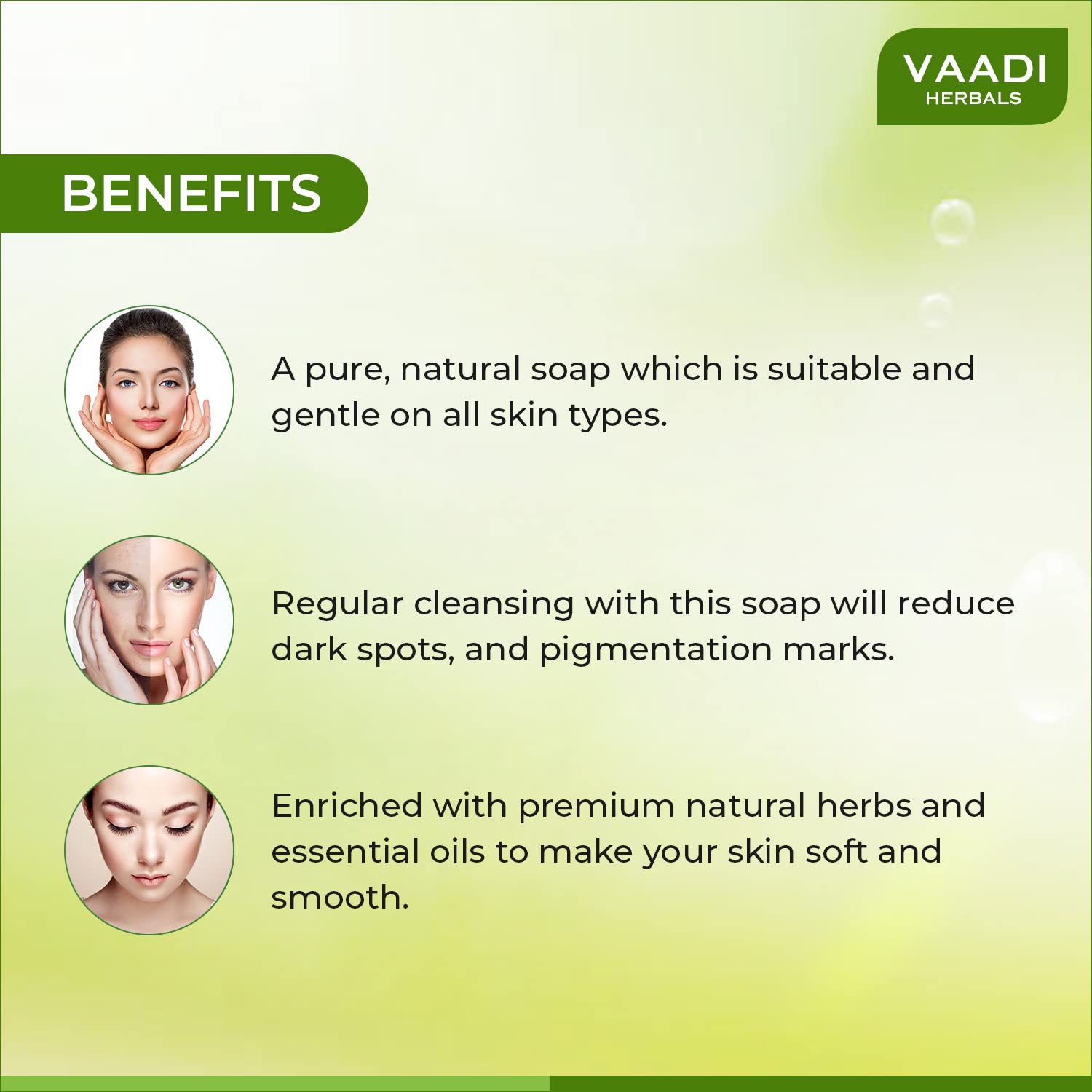 Vaadi Herbals Enchanting Rose Soap with Mulberry Extract, 75g x 3, Solid Soap Bar - front view