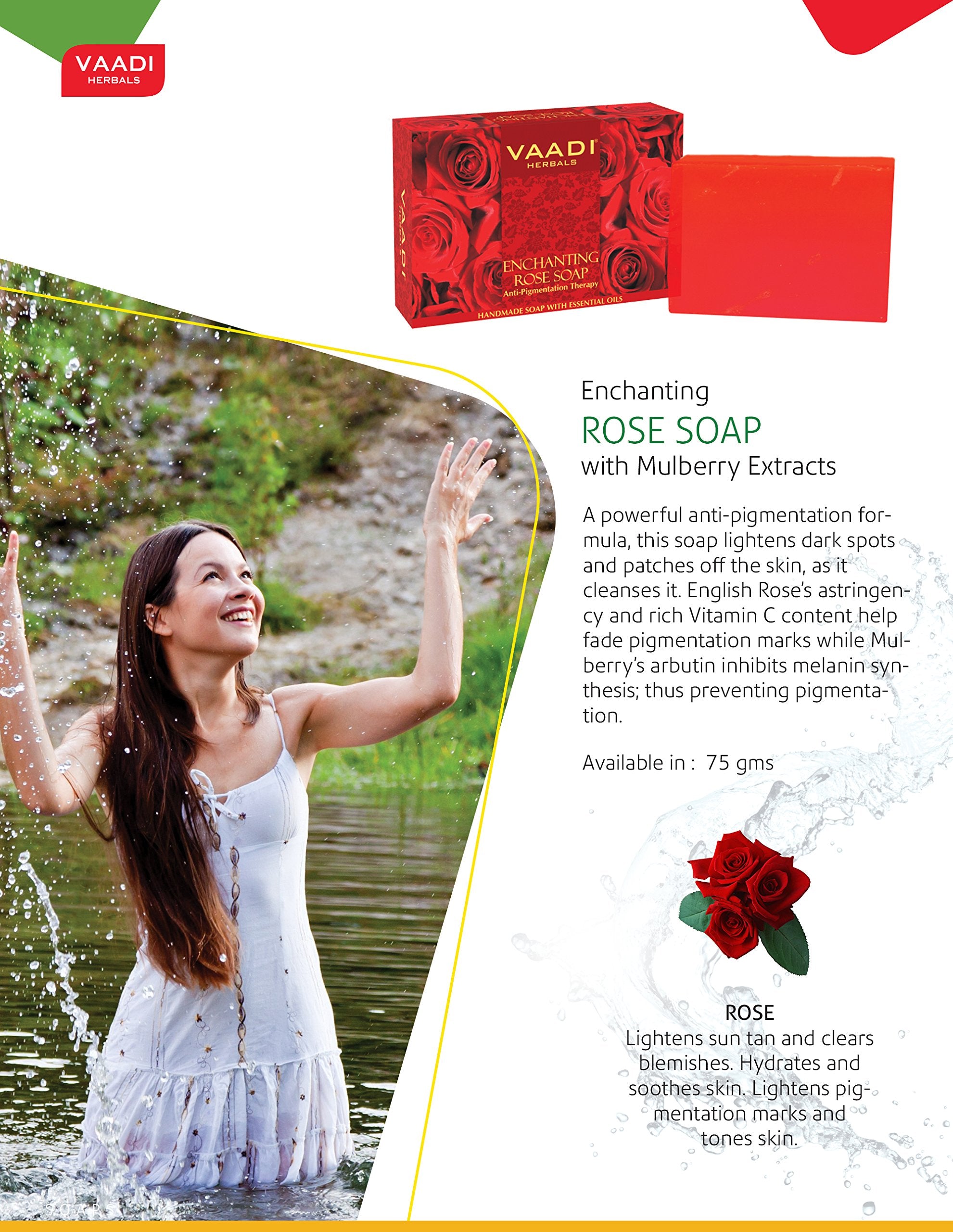 Vaadi Herbals Enchanting Rose Soap with Mulberry Extract, 75g x 3, Solid Soap Bar - label detail