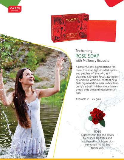 Vaadi Herbals Enchanting Rose Soap with Mulberry Extract, 75g x 3, Solid Soap Bar - label detail