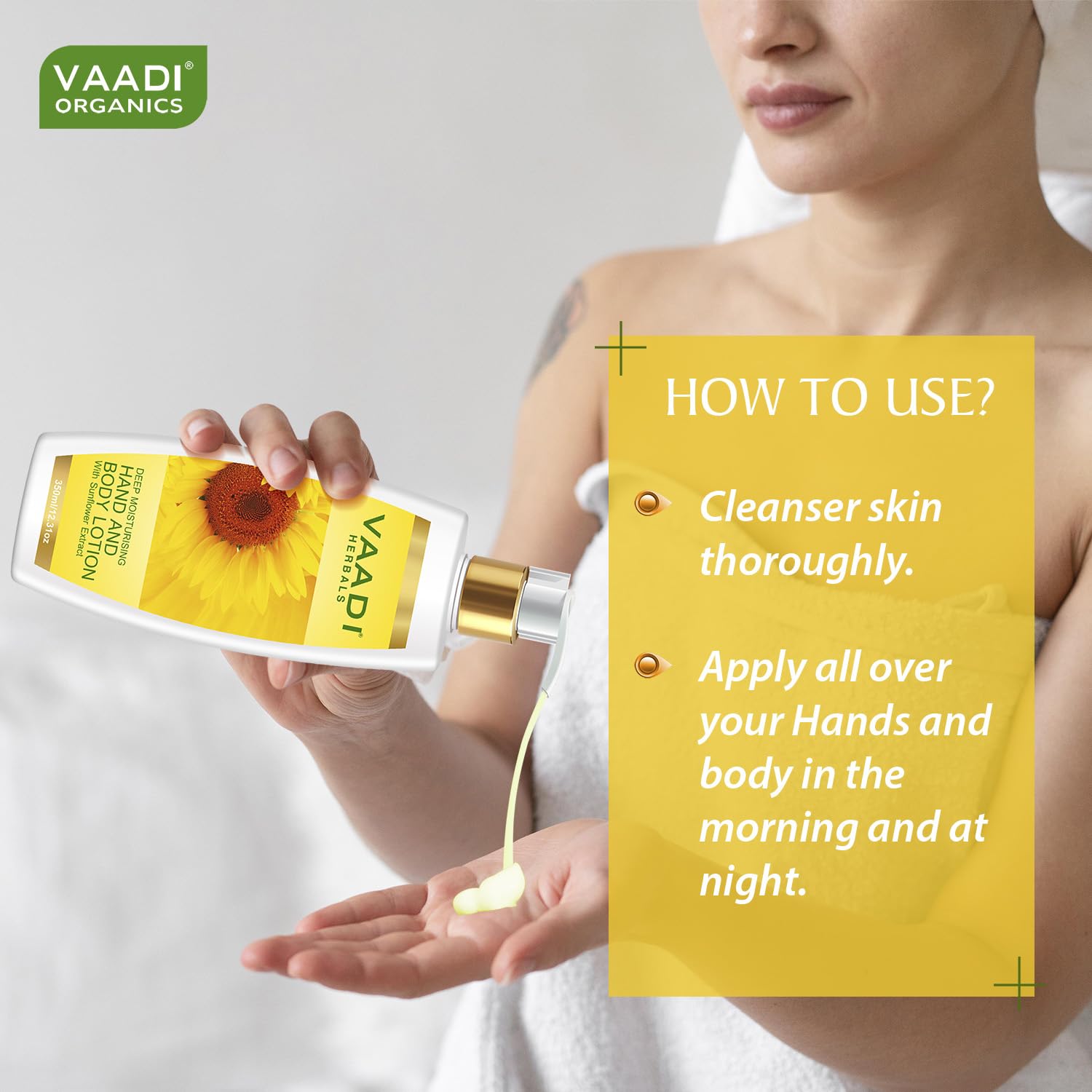 VAADI HERBALS Hand and Body Lotion with Sunflower Extract, 350g, Unisex Daily Skin Moisturizer - back view