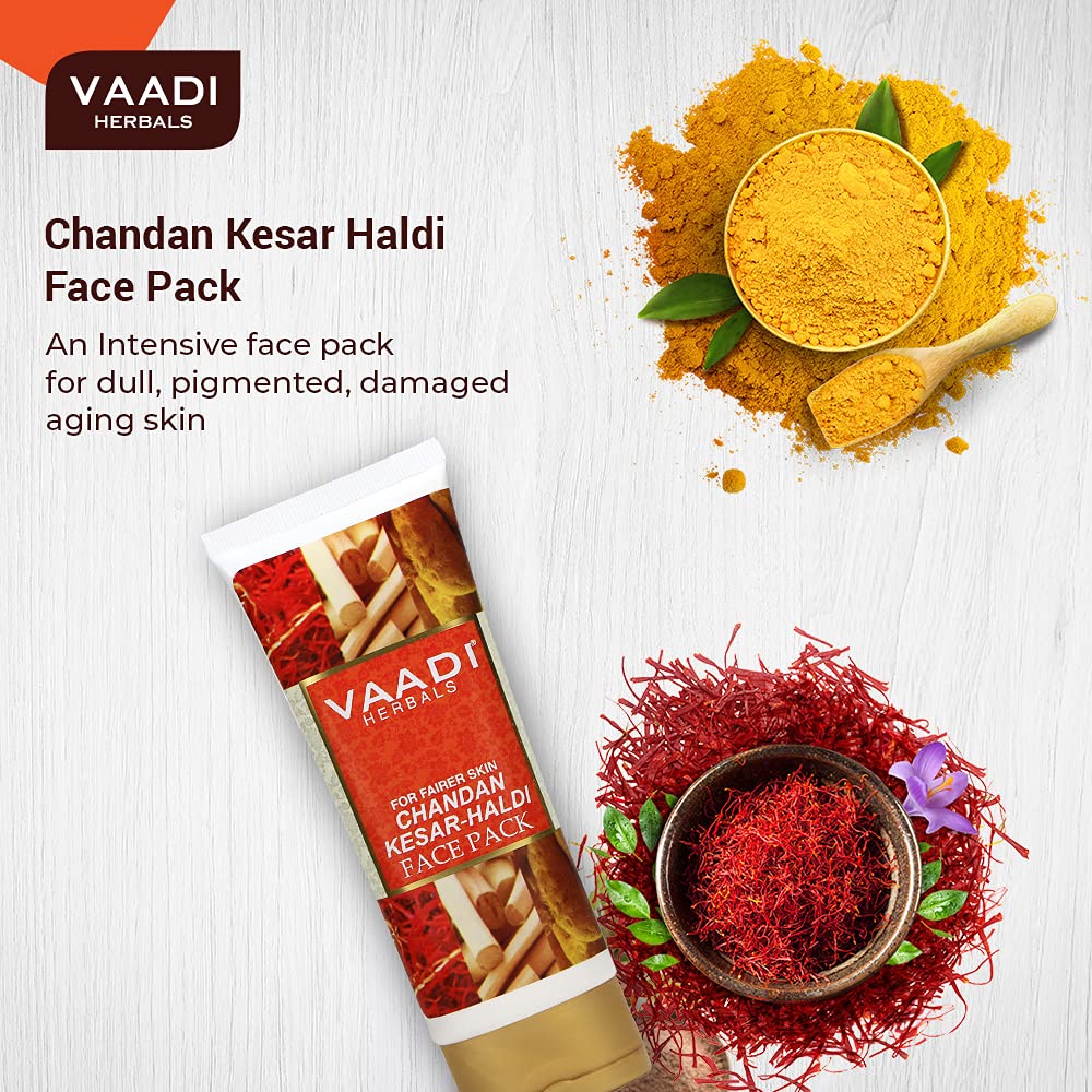 VAADI HERBALS Saffron Facial Kit, 4 Count, Herbal Skincare Set with Goat Milk and Papaya - close-up detail