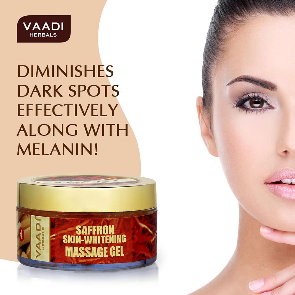 VAADI HERBALS Saffron Facial Kit, 4 Count, Herbal Skincare Set with Goat Milk and Papaya - in use