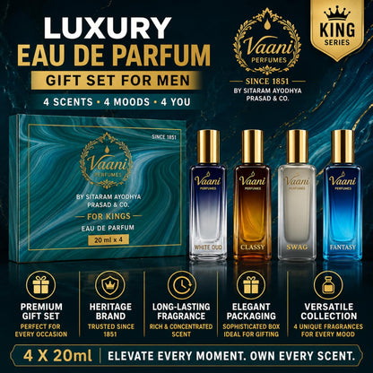 VAANII PERFUMES Eau De Parfum Gift Set for Men, 4 x 20ml, Heritage Fragrance Collection - packaging