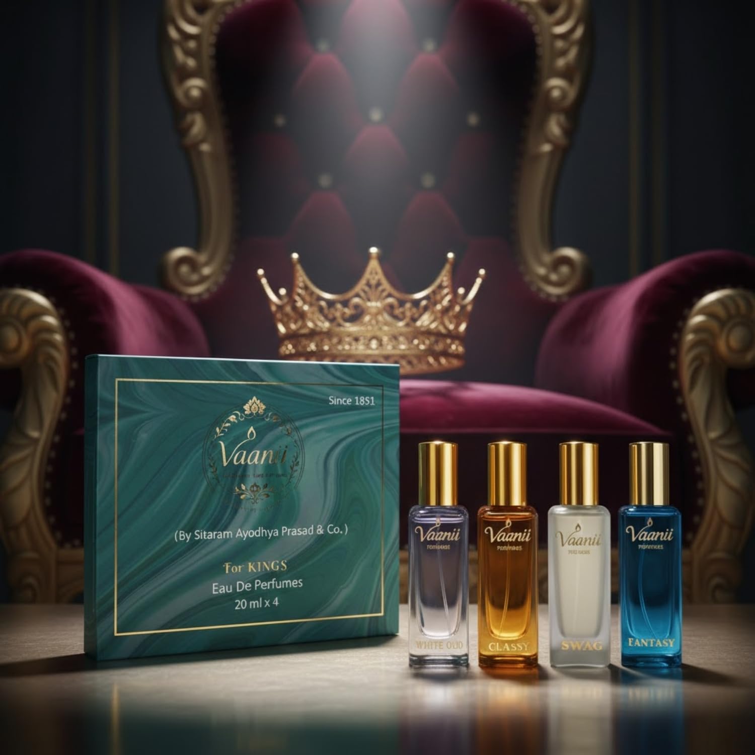 Vaanii Perfumes Eau De Parfum Gift Set for Men, 4 x 20ml Mini Perfumes, King Set Scents - back view