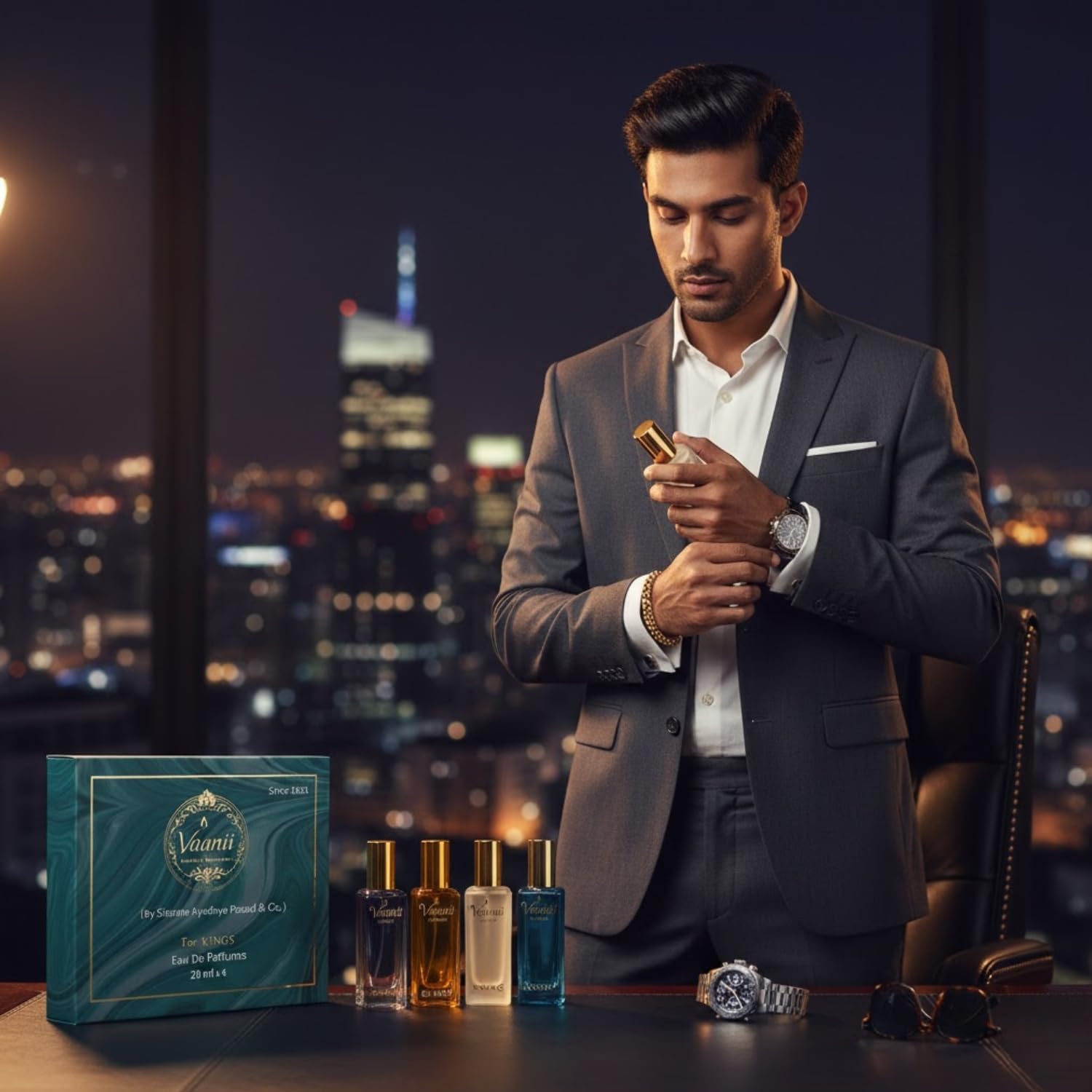 Vaanii Perfumes Eau De Parfum Gift Set for Men, 4 x 20ml Mini Perfumes, King Set Scents - ingredients panel