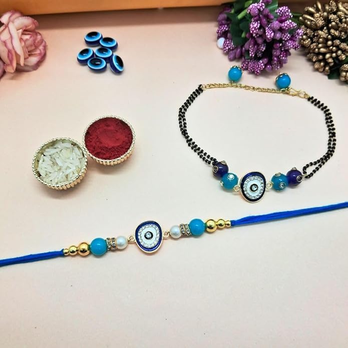 VACHANMOLI Unisex-Adult Bhaiya Bhabhi Evil Eye Couple Rakhi/Bracelet Pair Rakhi/Lumba Rakhi For Bhabhi/Designer Handmade Rakh
