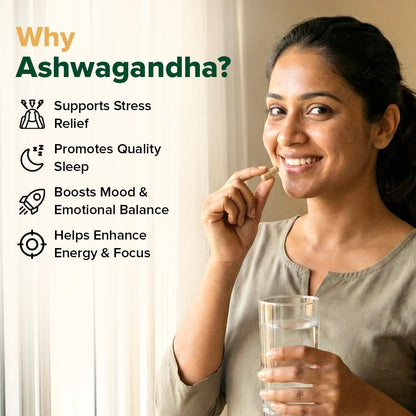 VAHDAM KSM-66 Ashwagandha Capsules, 600mg Root Extract, 5% Withanolides, 60 Veg Capsules, Herbal Supplement - label detail (1