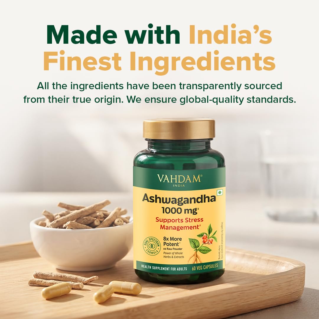 VAHDAM KSM-66 Ashwagandha Capsules, 600mg Root Extract, 5% Withanolides, 60 Veg Capsules, Herbal Supplement - ingredients pan
