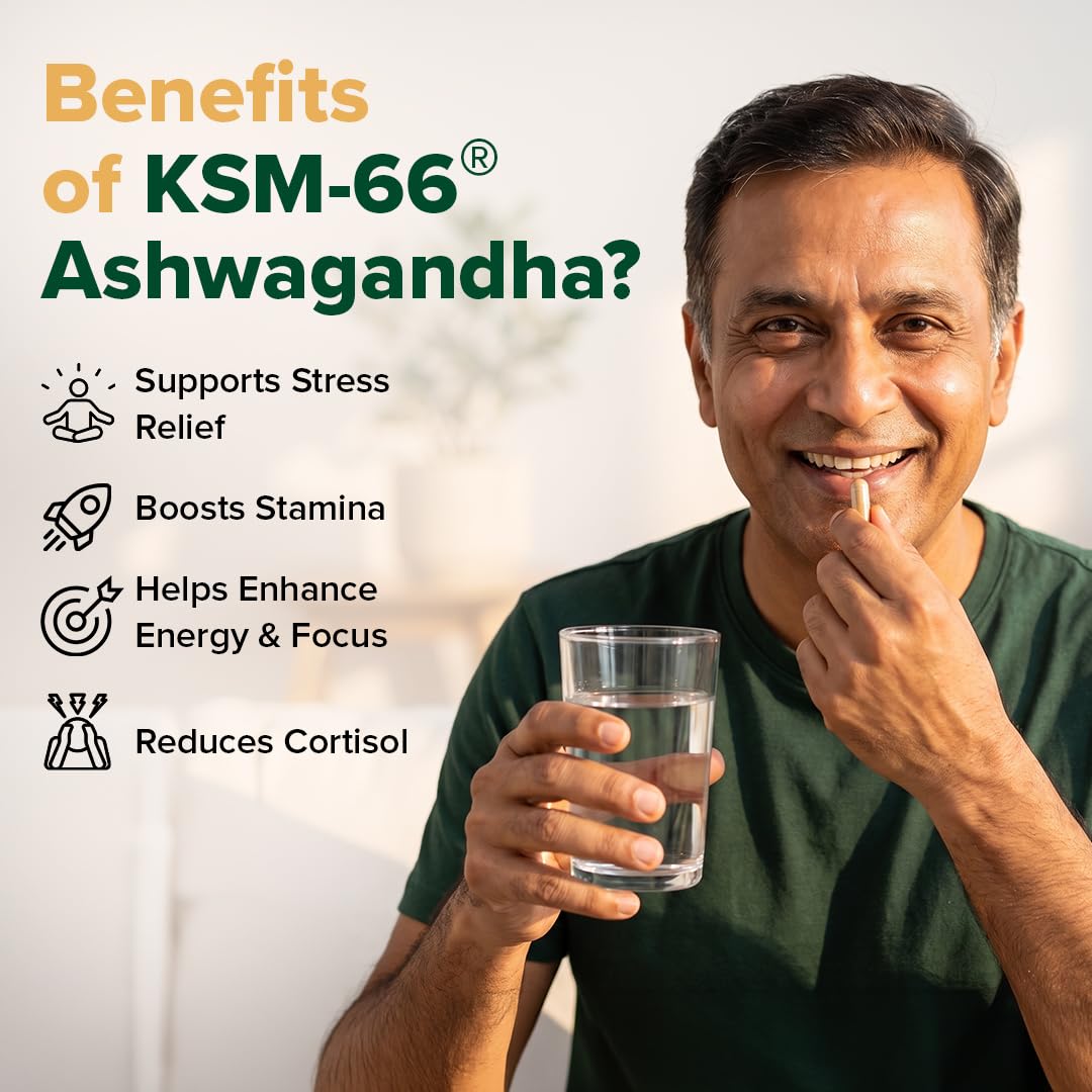 VAHDAM KSM-66 Ashwagandha Capsules, 600mg Root Extract, 5% Withanolides, 60 Veg Capsules, Herbal Supplement - label detail