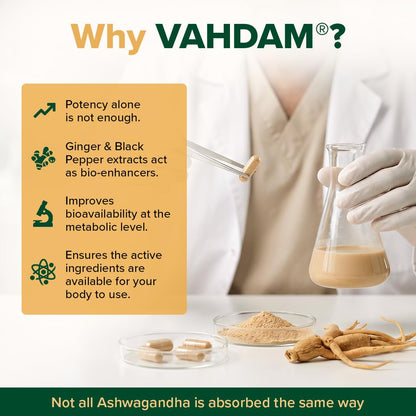 VAHDAM KSM-66 Ashwagandha Capsules, 600mg Root Extract, 5% Withanolides, 60 Veg Capsules, Herbal Supplement - in use