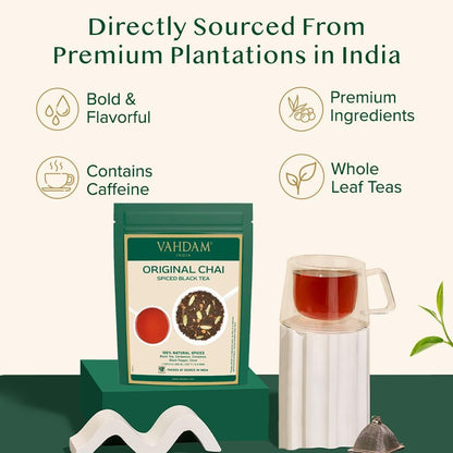 VAHDAM Loose Leaf Tea, 250g, Assorted Flavors, Black Tea and Chai, Direct from India - back view (28)