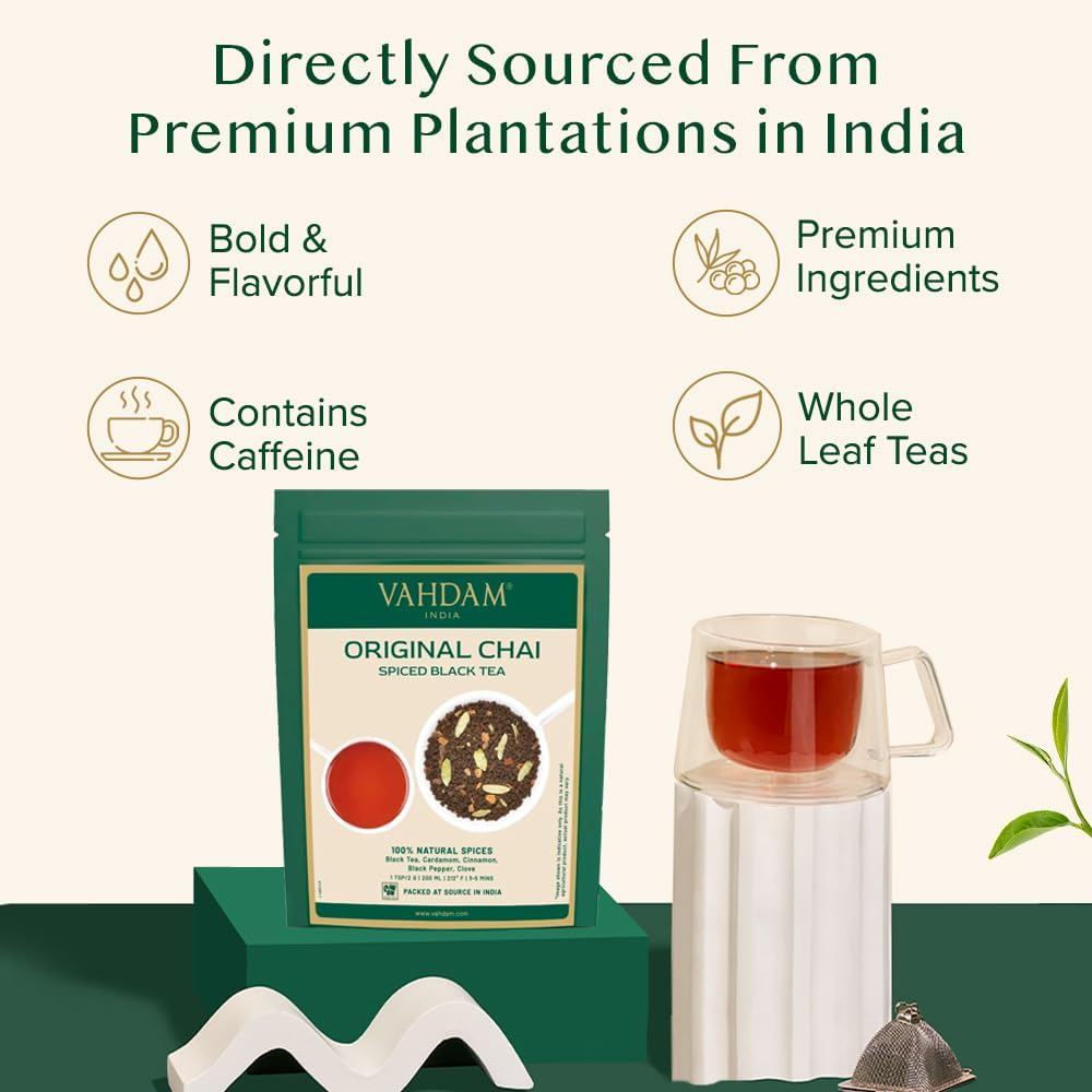 VAHDAM Loose Leaf Tea, 250g, Assorted Flavors, Black Tea and Chai, Direct from India - back view (28)