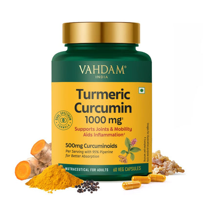 VAHDAM Turmeric Curcumin Supplement with Piperine and Boswellia, 500mg Curcuminoids, Vegan Capsules