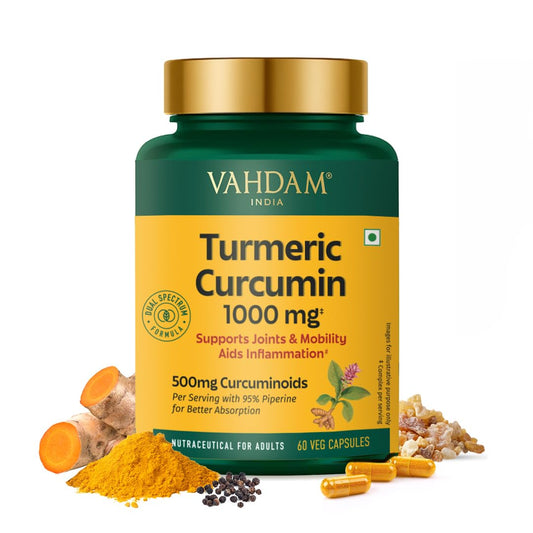 VAHDAM Turmeric Curcumin Supplement with Piperine and Boswellia, 500mg Curcuminoids, Vegan Capsules