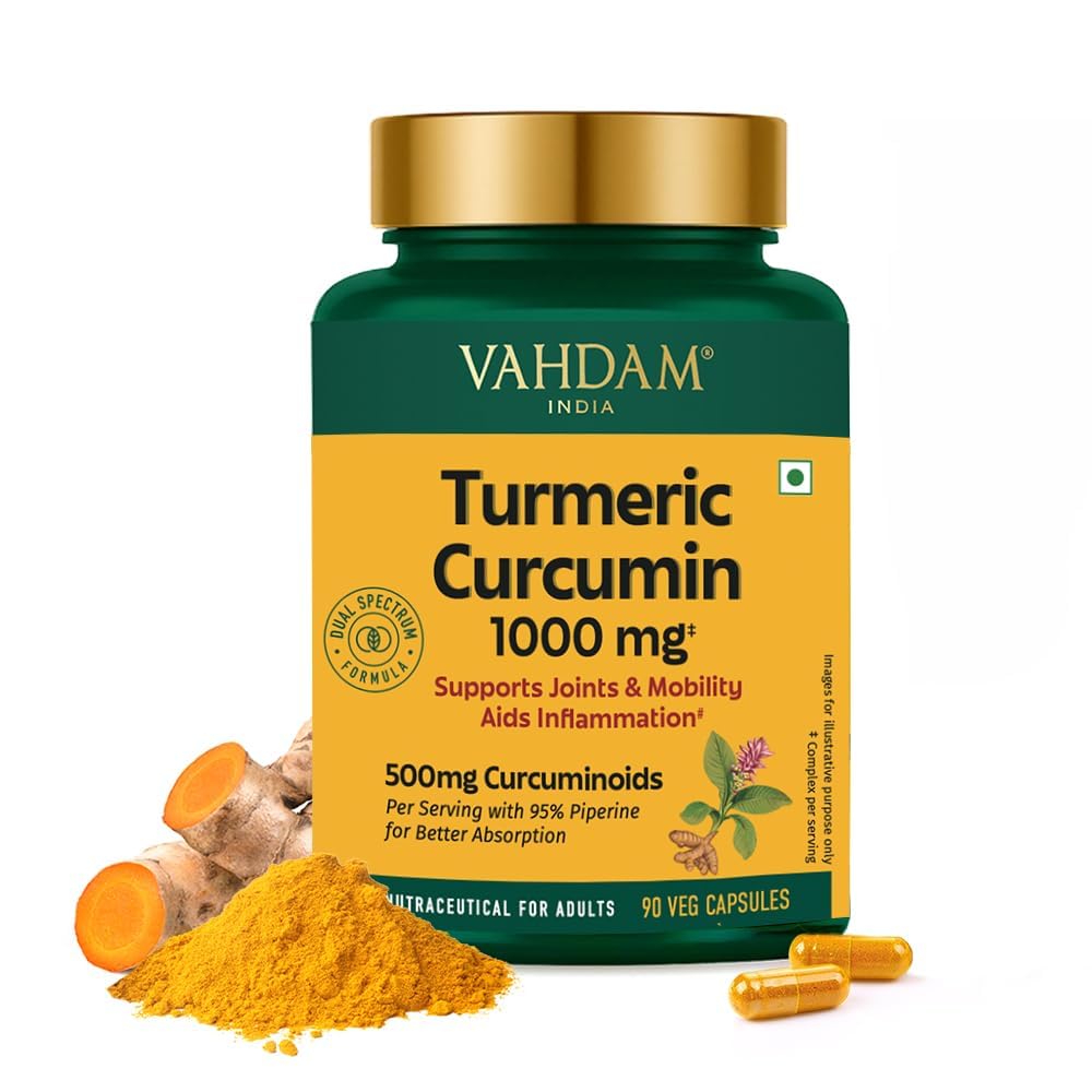 VAHDAM Turmeric Curcumin Supplement with Piperine and Boswellia, 500mg Curcuminoids, Vegan Capsules (10)