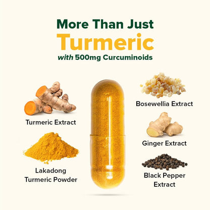 VAHDAM Turmeric Curcumin Supplement with Piperine and Boswellia, 500mg Curcuminoids, Vegan Capsules - back view (12)