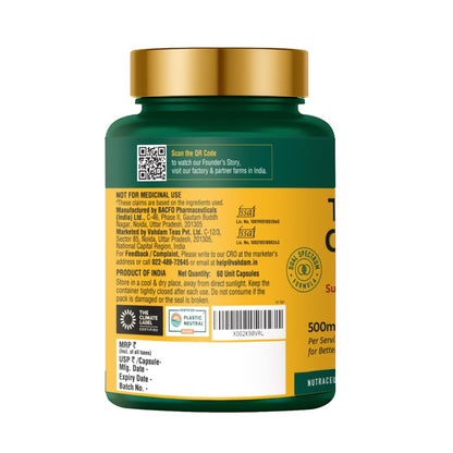 VAHDAM Turmeric Curcumin Supplement with Piperine and Boswellia, 500mg Curcuminoids, Vegan Capsules - front view
