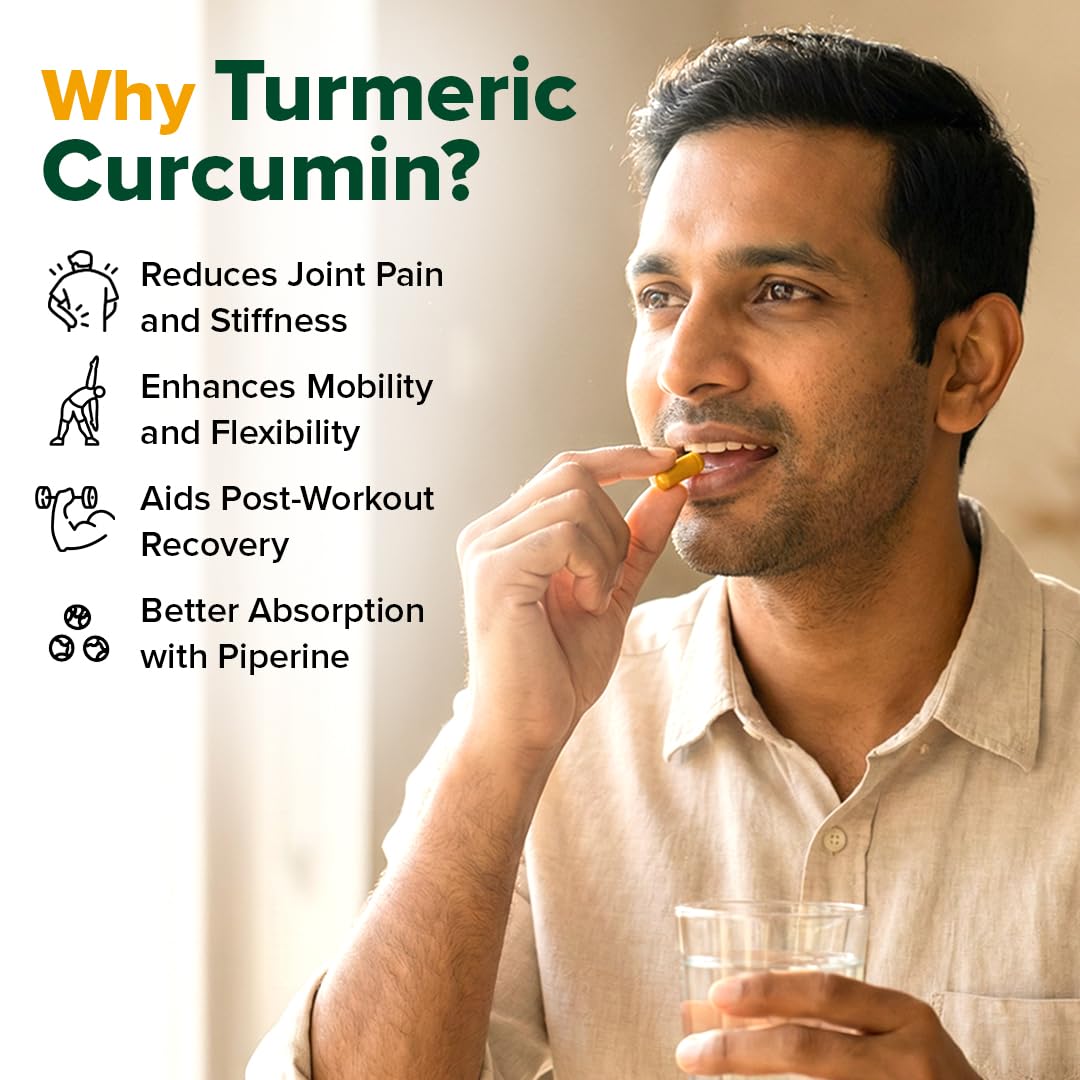 VAHDAM Turmeric Curcumin Supplement with Piperine and Boswellia, 500mg Curcuminoids, Vegan Capsules - back view