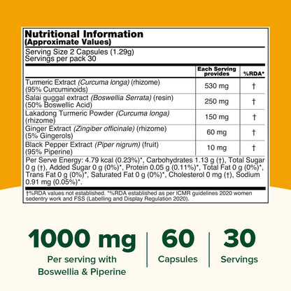 VAHDAM Turmeric Curcumin Supplement with Piperine and Boswellia, 500mg Curcuminoids, Vegan Capsules - in use