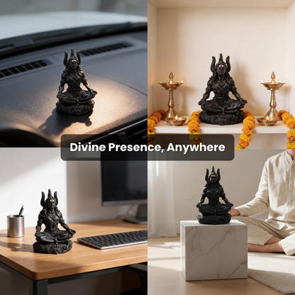 VAMA Siddh Mahadev Murti - 8.89 cm Black UV Resin Figurine for Car Dashboard or Home Mandir - packaging