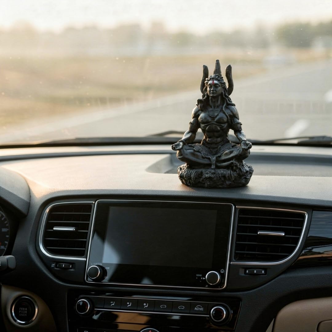 VAMA Siddh Mahadev Murti - 8.89 cm Black UV Resin Figurine for Car Dashboard or Home Mandir - label detail