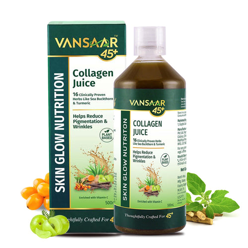 Vansaar 45+ Liquid Collagen Juice, 500ml, Vegetarian Herbal Supplement with Amla, Aloe Vera, Sea Buckthorn & Vitamin C