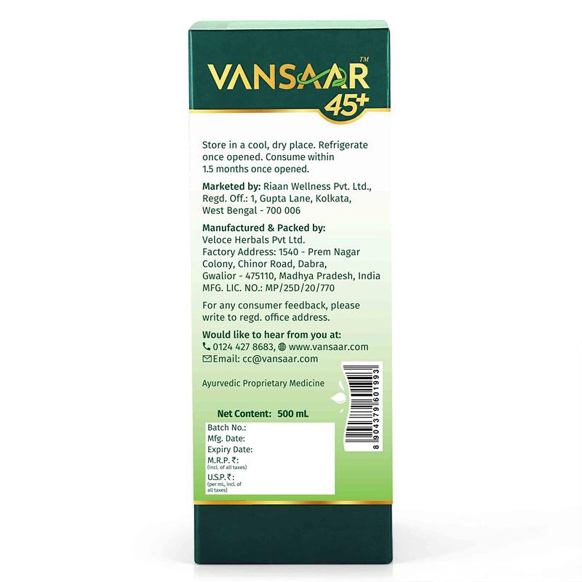 Vansaar 45+ Liquid Collagen Juice, 500ml, Vegetarian Herbal Supplement with Amla, Aloe Vera, Sea Buckthorn & Vitamin C - size