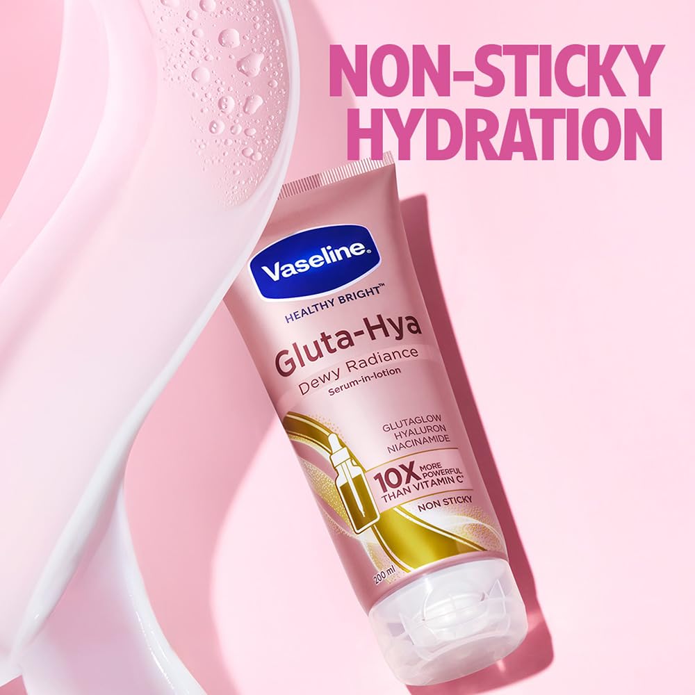 Vaseline Gluta-Hya Dewy Radiance Lotion, Face and Body Moisturizer with Glutathione and Niacinamide - close-up detail (14)