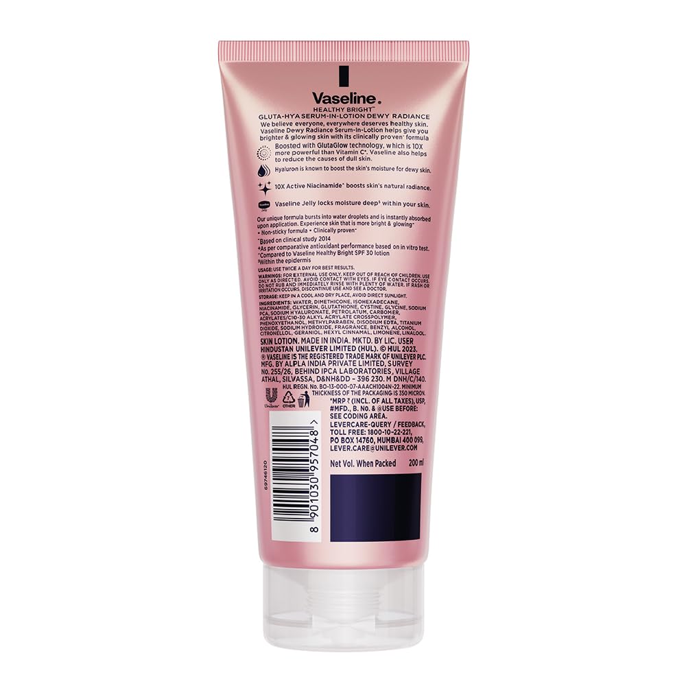 Vaseline Gluta-Hya Dewy Radiance Lotion, Face and Body Moisturizer with Glutathione and Niacinamide - close-up detail